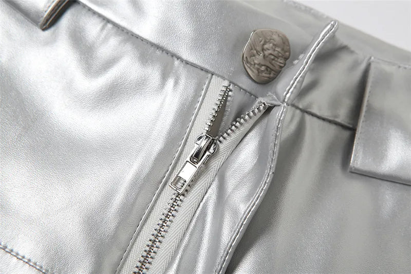 Silver Retro Matte Trendy Personalized All-match Casual High Street Cool Confident Casual Women's Autumn Wide Leg Pants