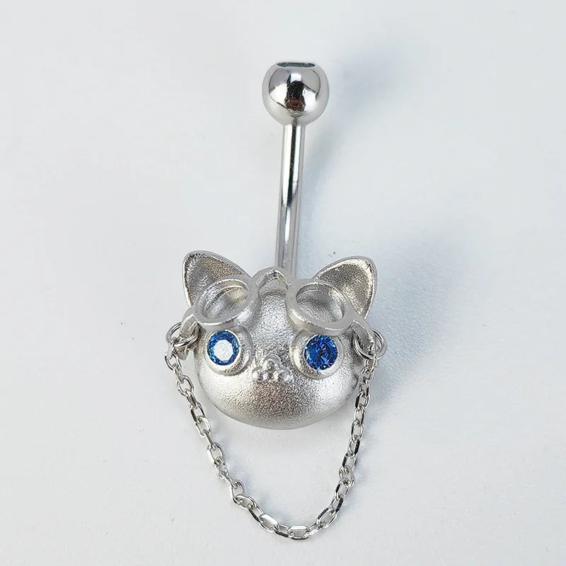MIQIAO 925 Silver Belly Rings Body Piercing Glasses Cat Luxury Woman Jewelry Navel Piercing Silver High Quality Rose Gold Color