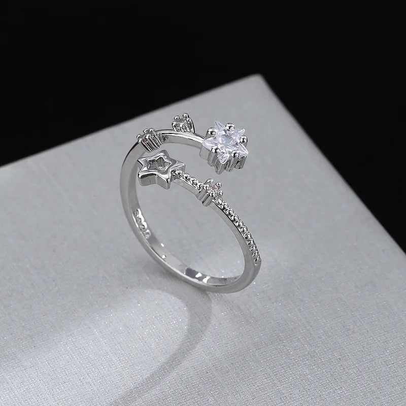 925 Sterling Silver Star Crytal Ring for Women Girl Personality Simple Adjustable Exquisite Jewelry Dropshippipng Gift