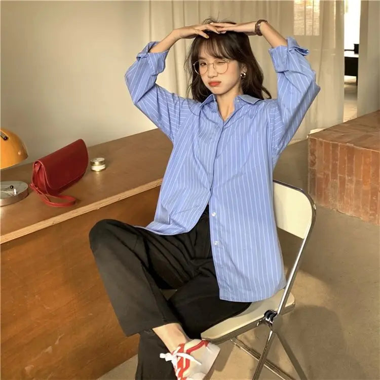 Sun Protection Korean Style Women's Clothing Spring and Summer Stripe Long Sleeve Blouses Outdoor Cardigan Clothes Shirts
