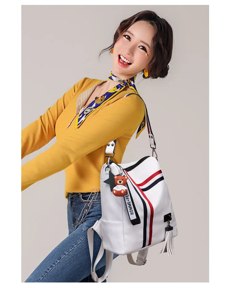 WHITE BLACK Bags For Women  New Fashion Zipper Ladies Backpack PU Leather School Bag Crossbody shoulder bag for you