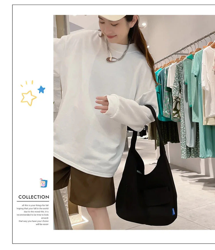 Japanese Casual Shoulder Bag Women Pure Color Large Capacity Handbags and Purses Student Book Bag Tote Bag Nylon Bag Bolso Mujer