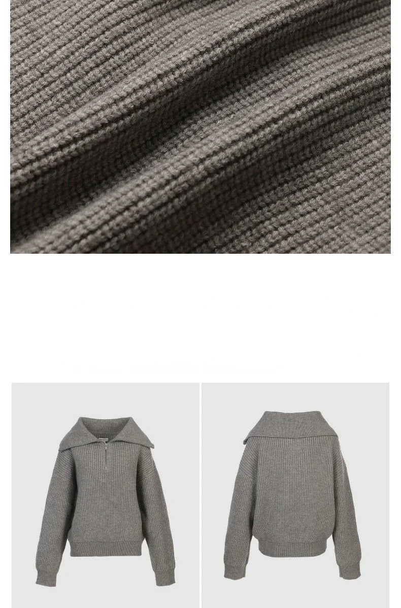 Women's Winter Sweaters Solid Grey Ladies Turtleneck Casual Loose Thick Zippers Pullovers Beautiful Oversized Sweater Women