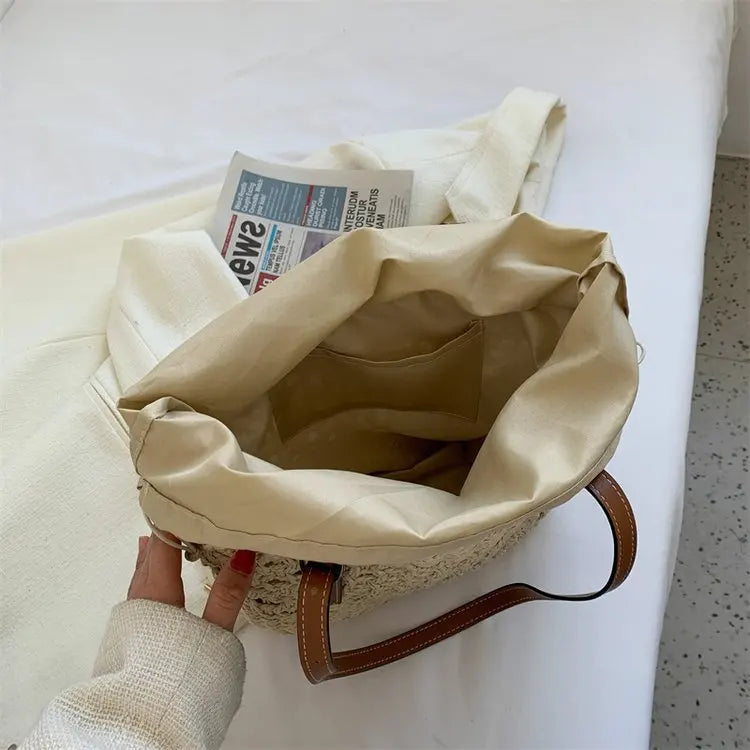 Summer Woven Straw Bucket Bag For Women Travel Beach Bags Large Capacity Armpit Bags Bohemia Knitted Shopping Totes Bolsa sac