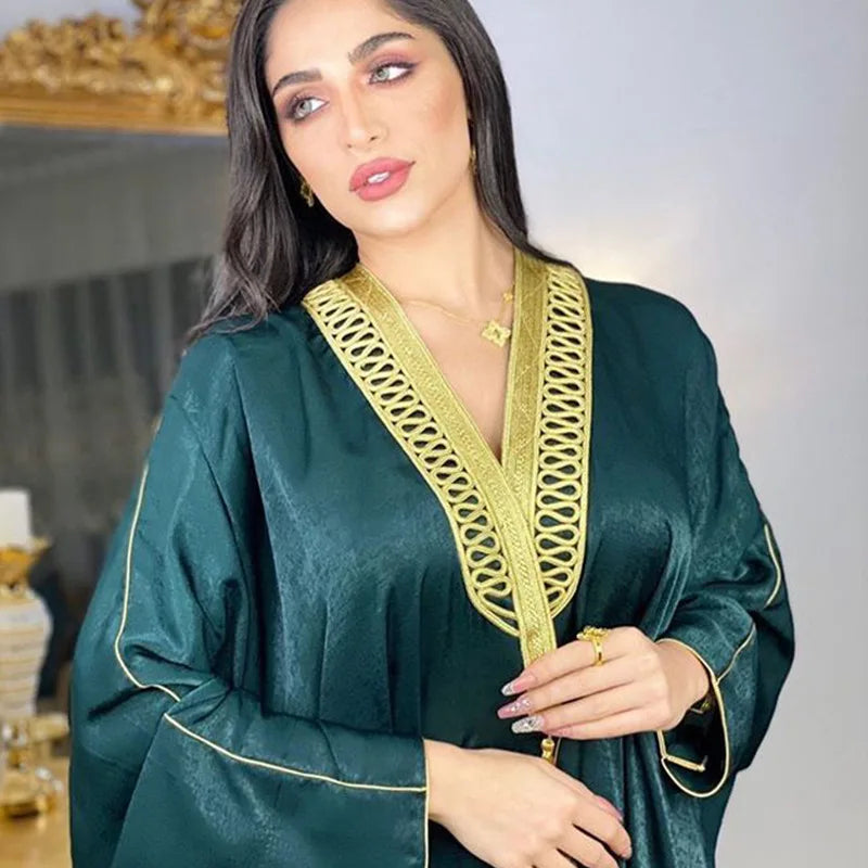 Ramadan Satin Dress Muslim Fashion Ropa De Mujer Envio Gratis  Abayas for Women 2022 American Clothing Bat Sleeve Robe Vestido