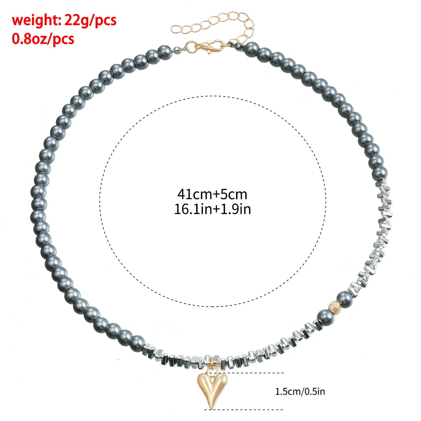 Y2K Heart Beaded Necklace Women Boho Crystal Class Gravel Clavicle Chain Cool Y2K Choker Exquisite Fashion Jewelry