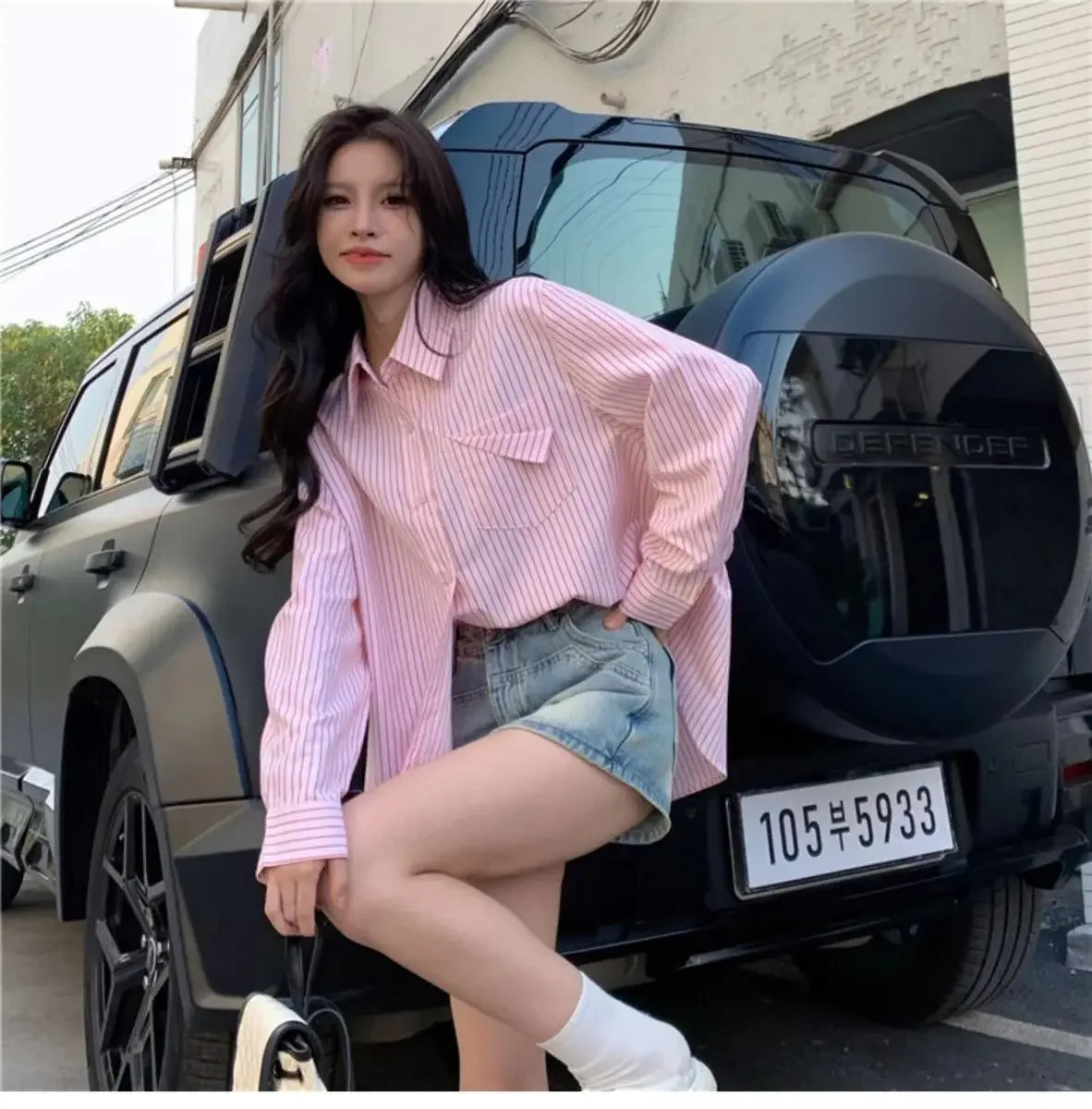 korean fashion Shirts for Women Loose Versatile Long Sleeves Blouse Pocket Casual Spring New Blue Striped Women's Shirt