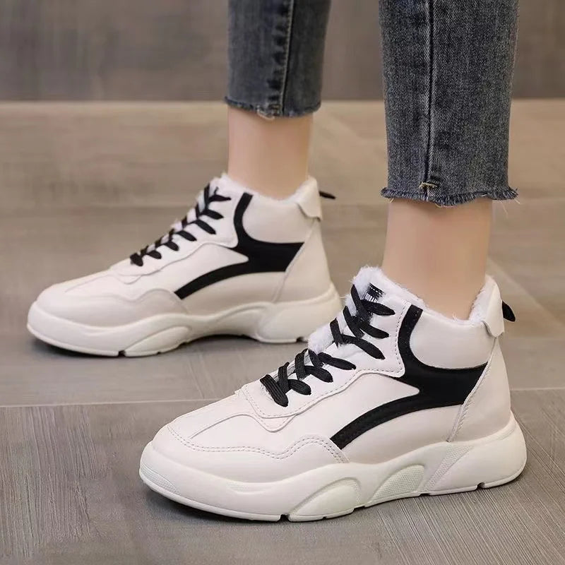 ZANPACE Women Casual Sneakers Winter Warm Platform Woman Snow Boots Plush Fur Warm Women Shoes Lace Up Spring Female Footwear