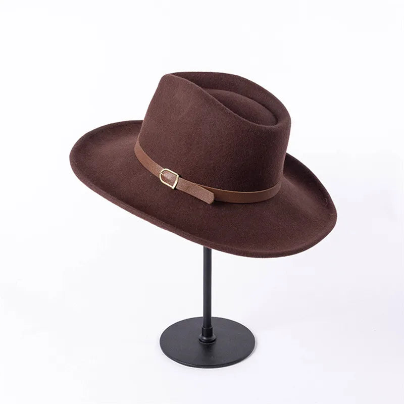 USPOP 2022 New Autumn Vintage Belt Wide Brim Wool Jazz Fedoras Winter Women Wool Hats