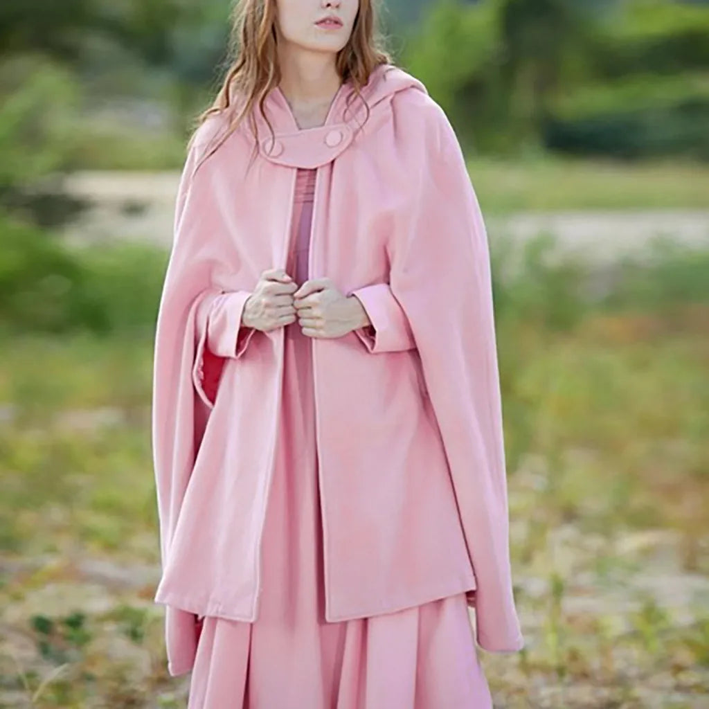 Red Cloak Women Outwear Hooded Coat Thin Vintage Gothic Medieval Cape Poncho Casual Maxi Long Cardigan for Spring Autumn