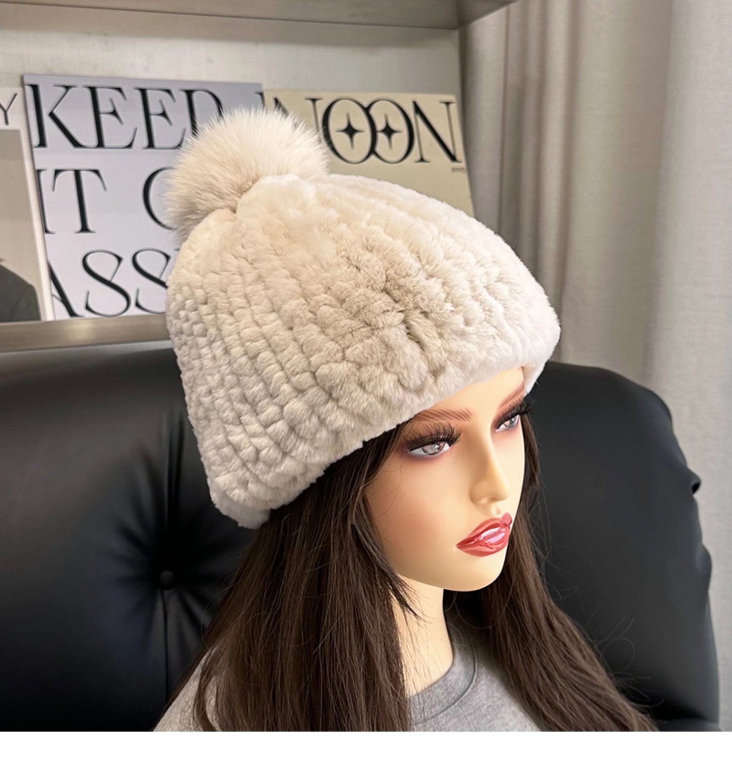 Real Rex Rabbit Fur Hat For Women Winter Thickened Fur Hat Warm Ear Protection Hat Hand Knitted Fur Hat Outdoor Natural Fur Hats