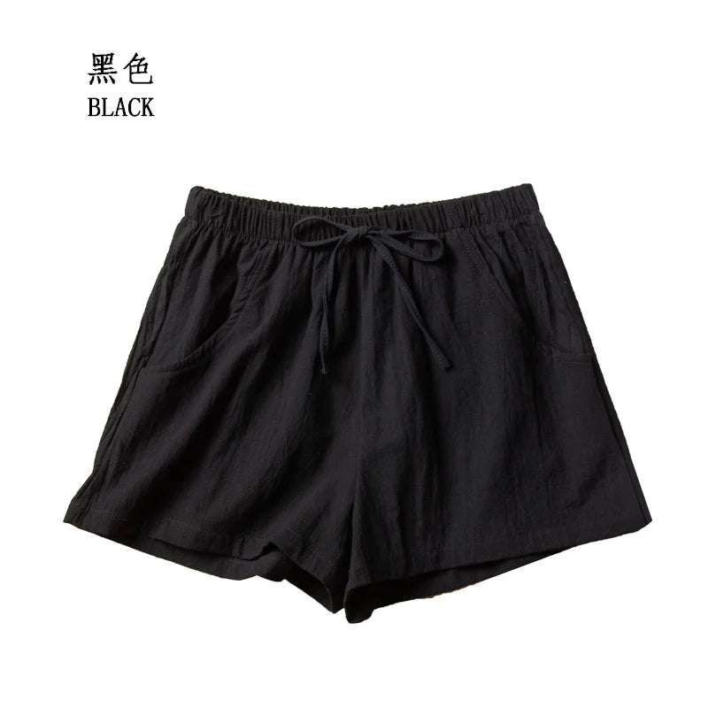 Cotton Linen Shorts Women Fashion Workout Shorts High Waiste Short Pants Ladies Black Shorts Casual Women Shorts Sport Femme