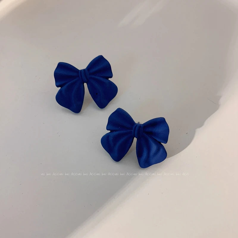 Royal Blue Series Stud Earrings Collection Heart Bowknot Circle Square Geometric Klein Blue Crystal Earrings Women Jewelry