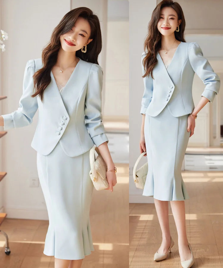 Formal Women Business Suits with Blazer Coat and Fishtail Skirt Professional Ladies Office Work Wear Uniform Clothing Sets