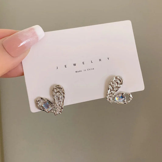 Butterfly Stars Pink Heart Earrings Sweet Irregular Asymmetric Niche Design Ins Style Harajuku Y2k Earr Jewelry for Women