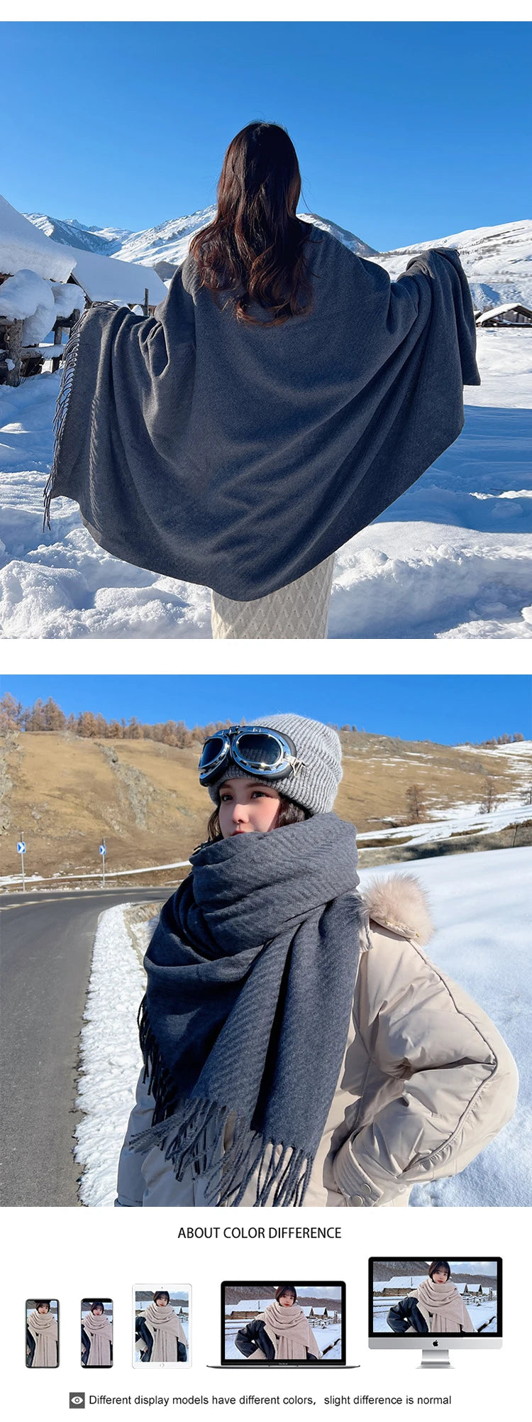 Winter Knitted Cashmere Vintage Scarf Ladies Women Hijab Scarve Pashmina Mujer Female Foulard Bufanda Big Blanket Shawl Echarpe