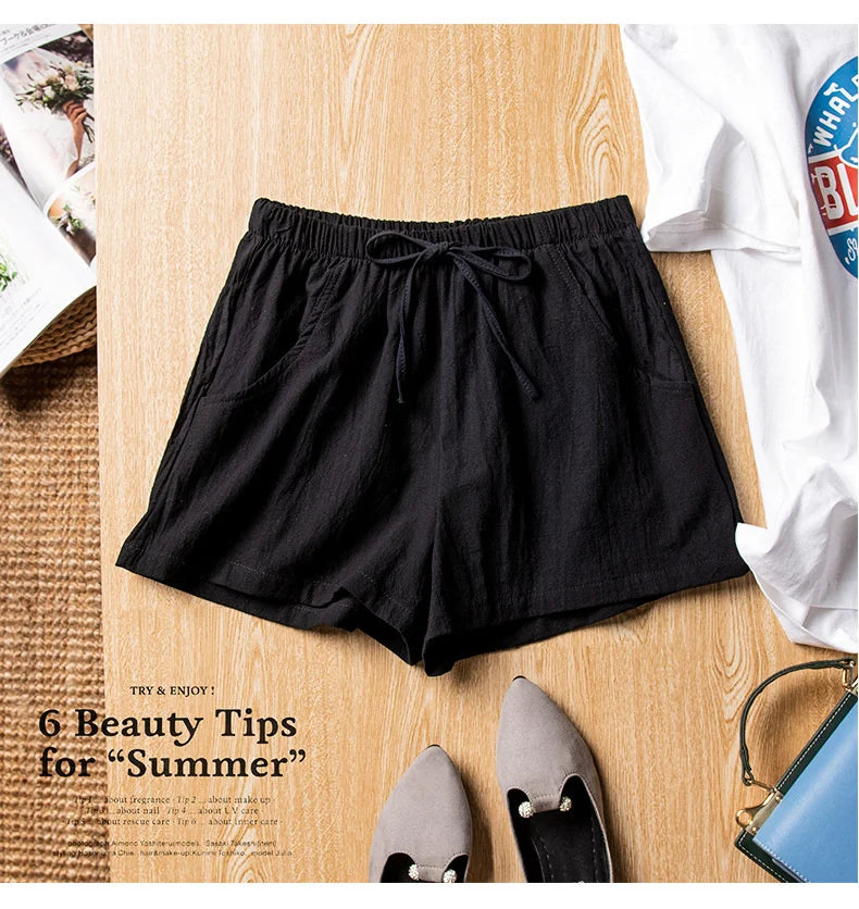 Cotton Linen Shorts Women Fashion Workout Shorts High Waiste Short Pants Ladies Black Shorts Casual Women Shorts Sport Femme