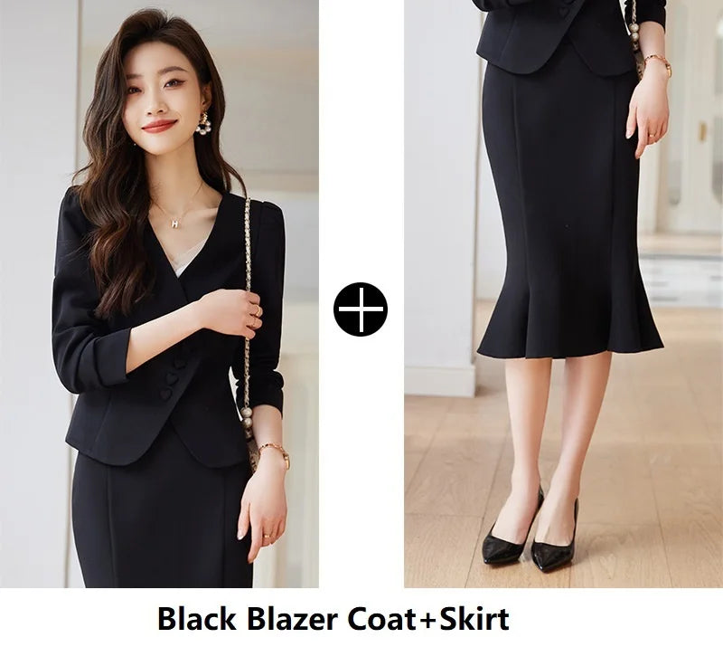 Formal Women Business Suits with Blazer Coat and Fishtail Skirt Professional Ladies Office Work Wear Uniform Clothing Sets