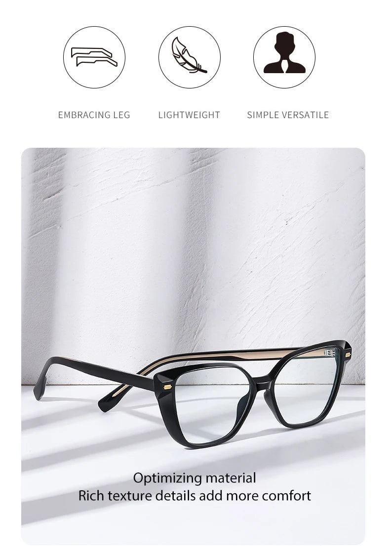 Women Fashion Cat Eye Shape Optical Glasses Frame with Recipe Prescription Female Eyewear Stylish Full Rim TR-BC908