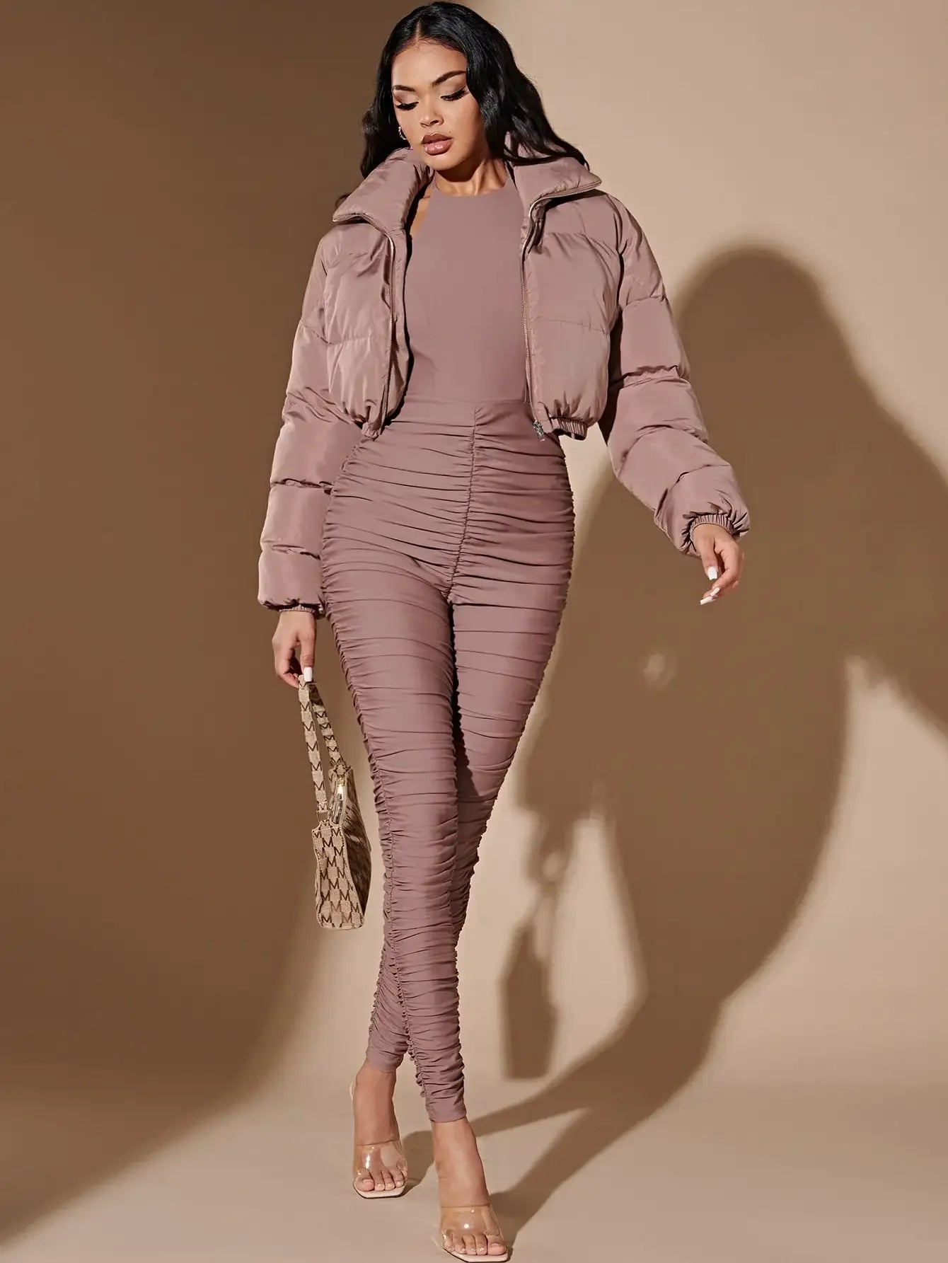 American short women winter new cotton-padded coat small solid color stand collar bread coat cotton-padded coat