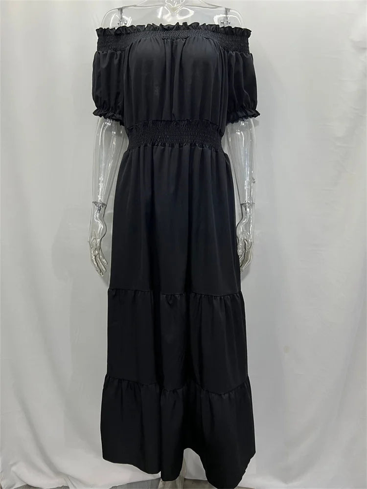 Green Boho Maxi Dress Women Summer Oversize Loose Casual Slash Neck Long Dress Female Fashion Elegant Beach Party Dress 2023 New