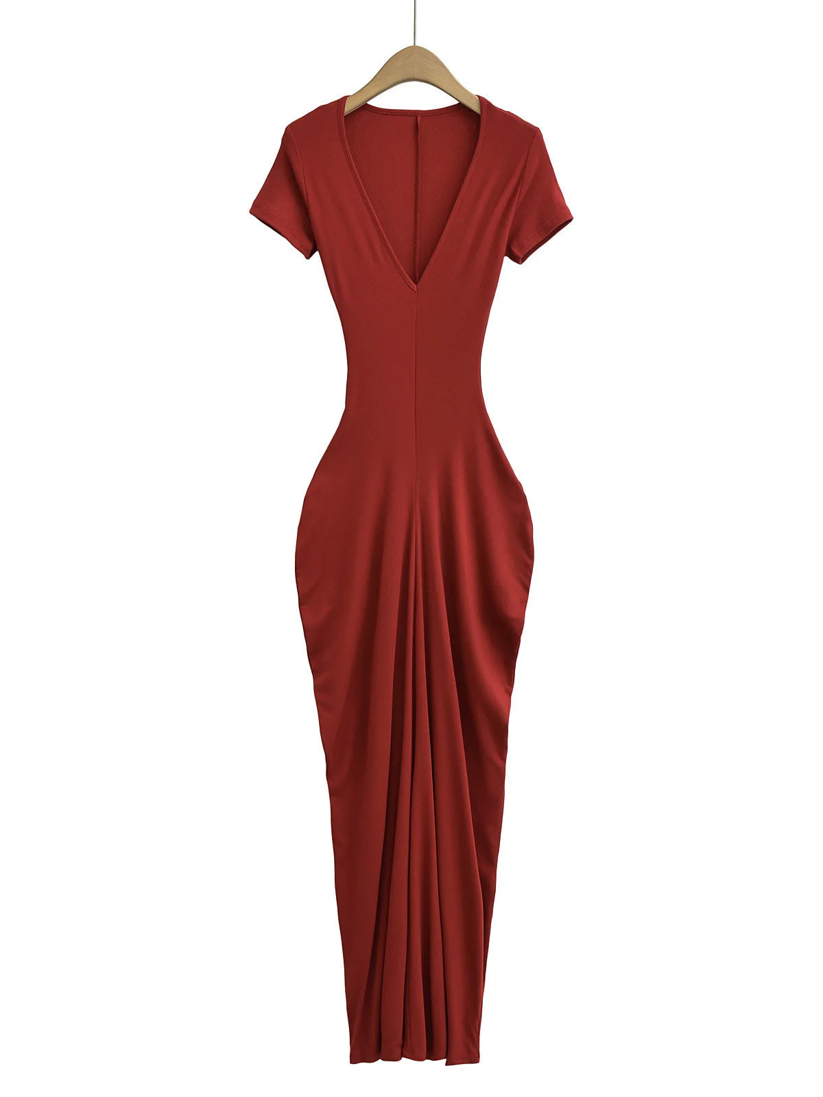 Spicy Girl Sexy Short Sleeved Dress 2024 Summer New High Waist Wrapped Hip Tight Large V-neck Long Dress 90AU