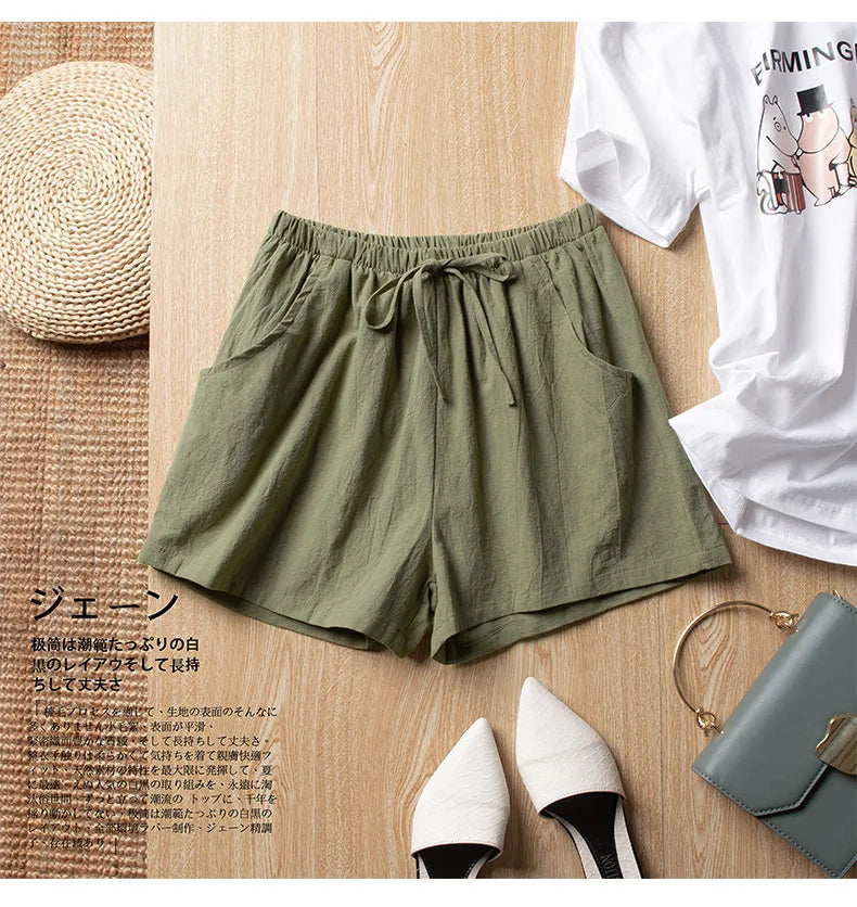 Cotton Linen Shorts Women Fashion Workout Shorts High Waiste Short Pants Ladies Black Shorts Casual Women Shorts Sport Femme