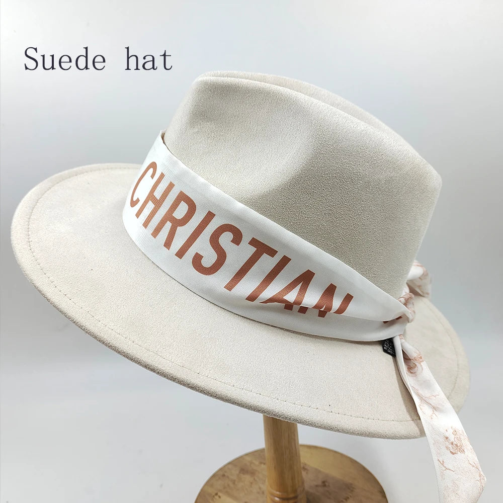 Hand-painted Fedora Hat Men's and Women's Hat Panama Spring Autumn Ribbon Suede Fedora Hat Wide Brim Jazz Cap 2023