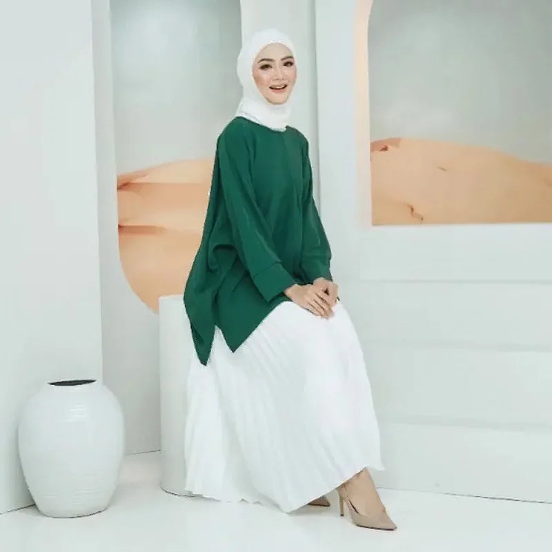 Southeast Asia Islam Abaya Kaftan New Long-sleeved Loose Casual Islam Abaya Kaftan Irregular Hem Ice Silk Women Shirt