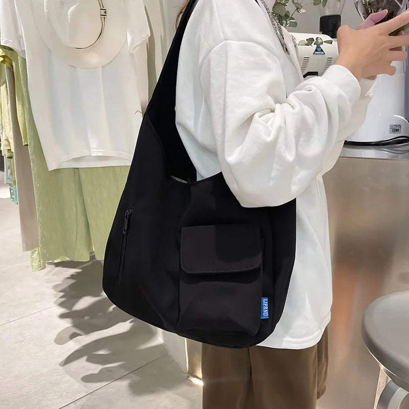 Japanese Casual Shoulder Bag Women Pure Color Large Capacity Handbags and Purses Student Book Bag Tote Bag Nylon Bag Bolso Mujer