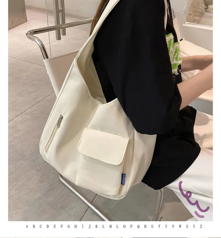 Japanese Casual Shoulder Bag Women Pure Color Large Capacity Handbags and Purses Student Book Bag Tote Bag Nylon Bag Bolso Mujer