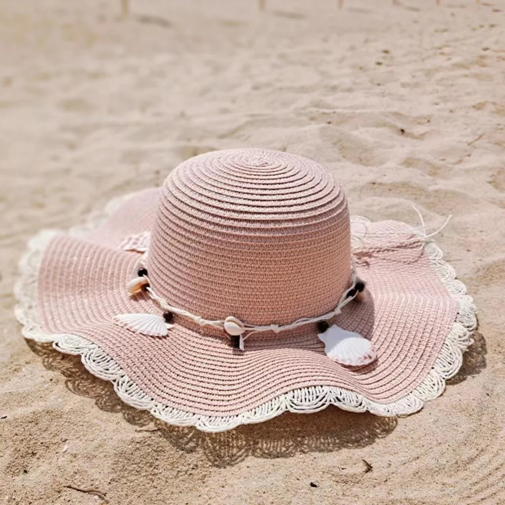 New Shell Accessories Fashionable Large Brim Women's Summer Straw Hat UV Resistant Sun Hat Sweet Beach Hat