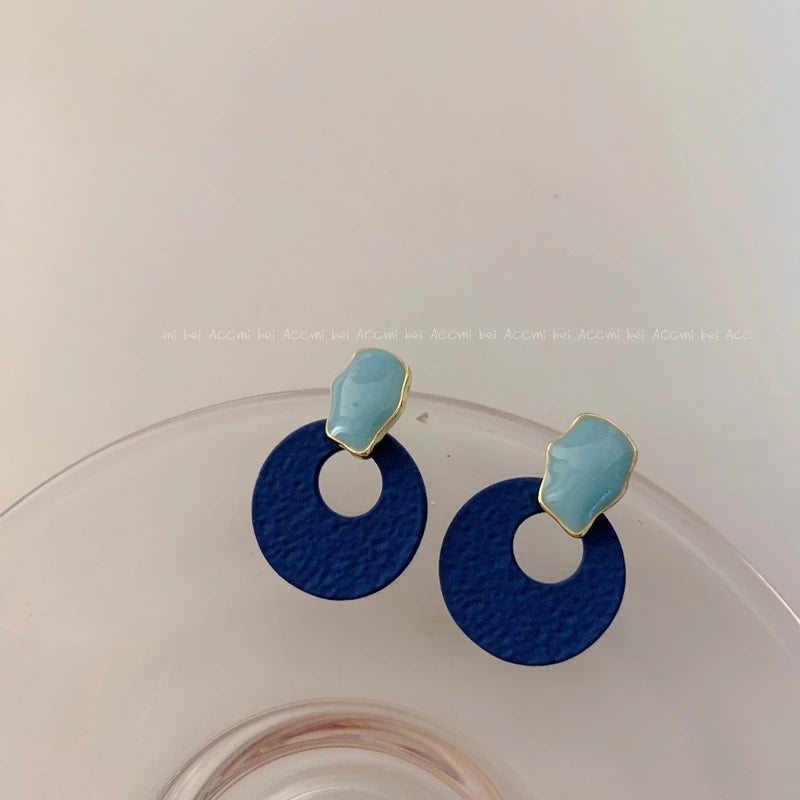 Royal Blue Series Stud Earrings Collection Heart Bowknot Circle Square Geometric Klein Blue Crystal Earrings Women Jewelry