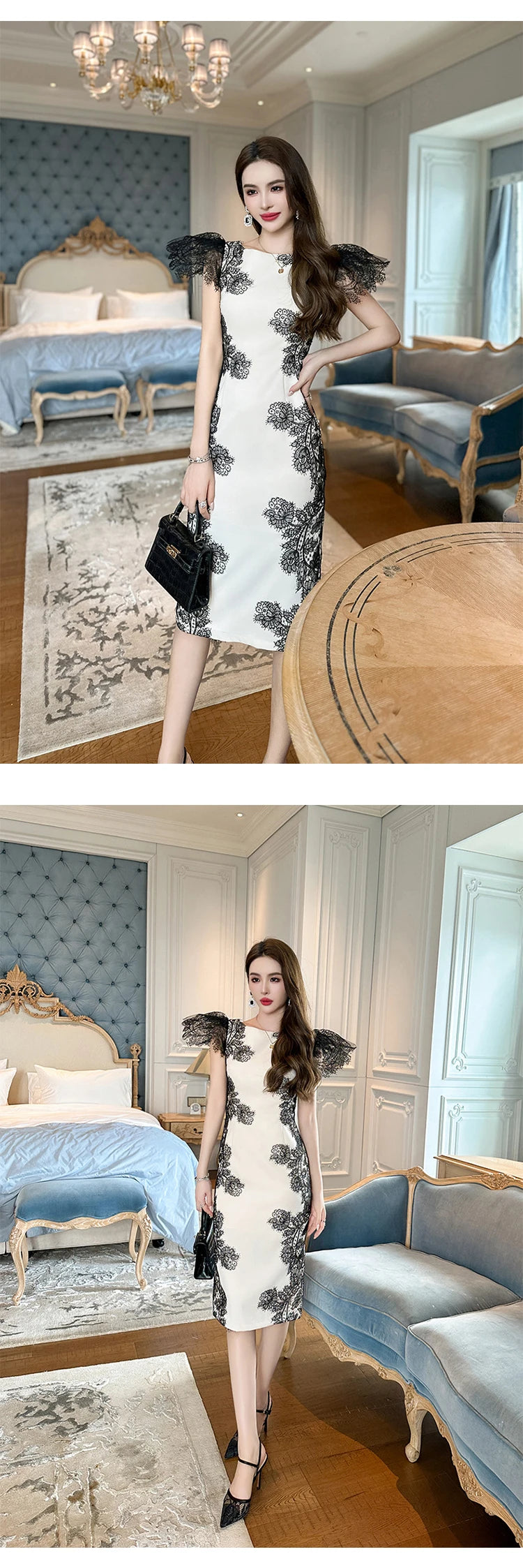 Fashion Summer Evening Long Dress Women Clothes Elegant Pretty Vintage O-Neck Slim Midi Party Guest Robe Mujer Vestidos Fiesta