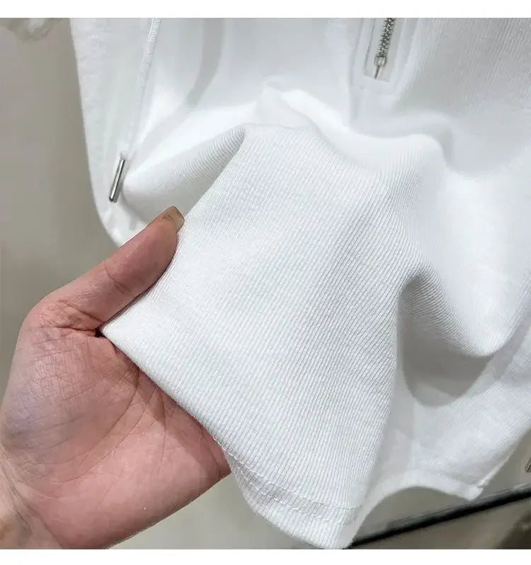 Hoodedslims Women's Double Zip Short Sleeve T-Shirt Cropped Top Sensible Design Polyester Fiber Summer 2025 New Arrival Jacket