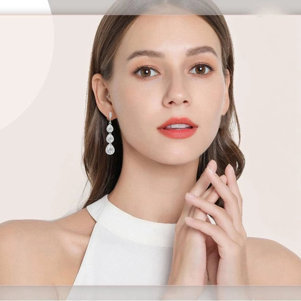 Wedding Bride Silver 925 Jewelry Sets Women White Topaz Long Earrings Bracelet Necklace Rings Luxury Fashion Set Dropshipping