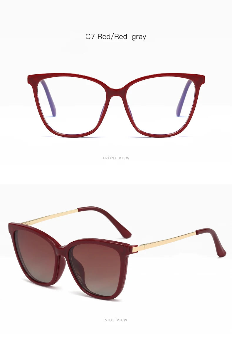 KANDREA Cat eye Large Frame Women Outdoor Magnetic Dual-Purpose Polarized Clip-on Sunglasses Anti-Blue Light Frame Glasses 95655