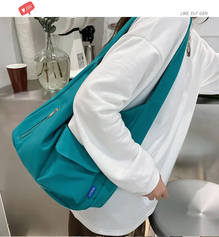 Japanese Casual Shoulder Bag Women Pure Color Large Capacity Handbags and Purses Student Book Bag Tote Bag Nylon Bag Bolso Mujer