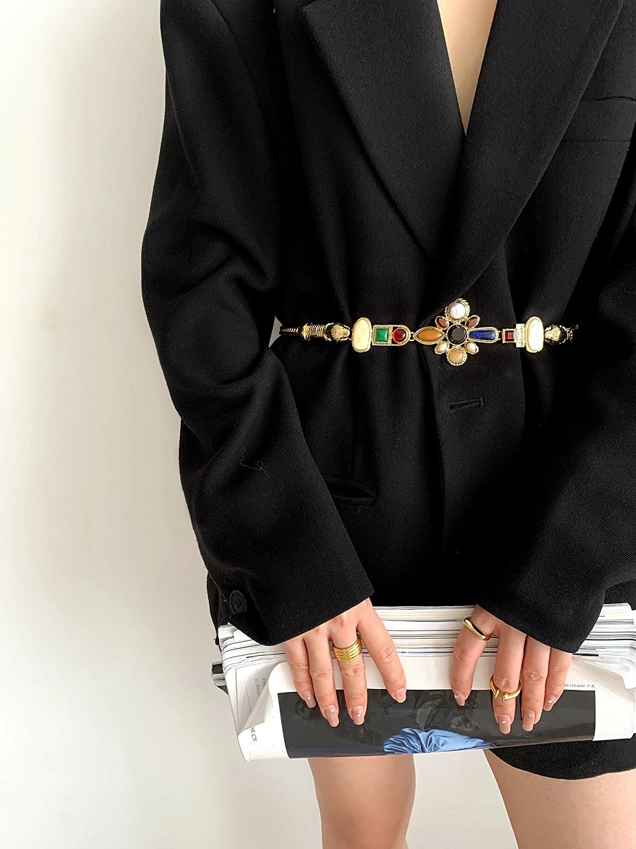 Women Dresses Metal Belt Fashion Sparkly Rhinestone Waistband Travel Party Decoration Waist Chain Bands Clothing Skirt  Accessor