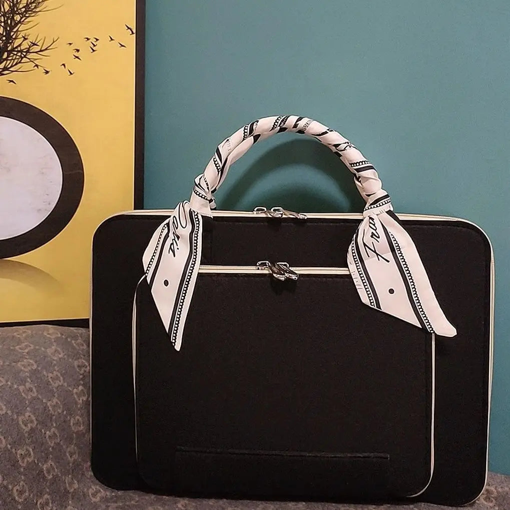 Wool Felt Laptop Bag 13 14 15 15.6 Inch Sleeve Case Women Briefcase with Silk Scarf for Macbook Microsoft Lenovo DELL HP ASUS