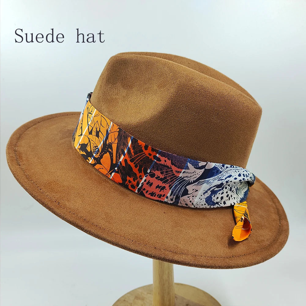 Hand-painted Fedora Hat Men's and Women's Hat Panama Spring Autumn Ribbon Suede Fedora Hat Wide Brim Jazz Cap 2023