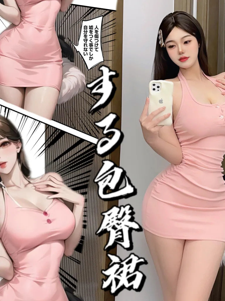 Sexy WOMENGAGA New Halter Neck Strap Summer Beach Mini Dress Elegant Streetwear Tops Frocks Korean Style Cute Girl Sweet 295C