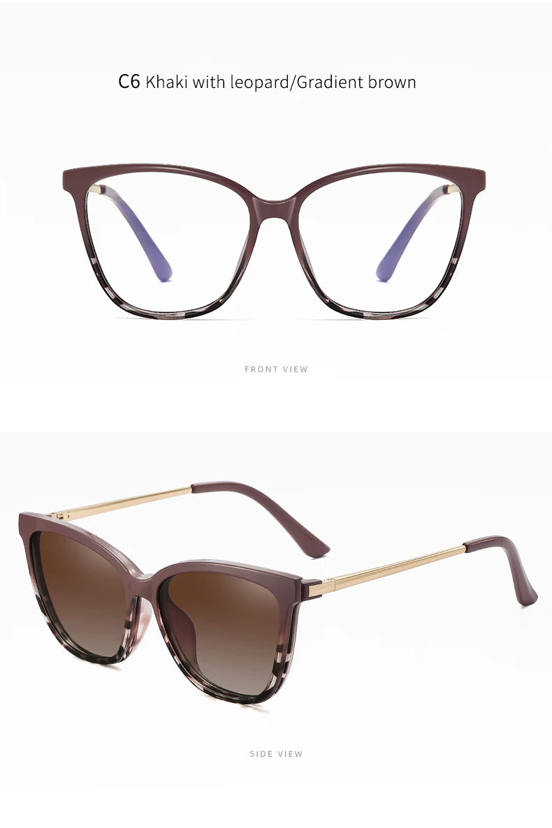 KANDREA Cat eye Large Frame Women Outdoor Magnetic Dual-Purpose Polarized Clip-on Sunglasses Anti-Blue Light Frame Glasses 95655