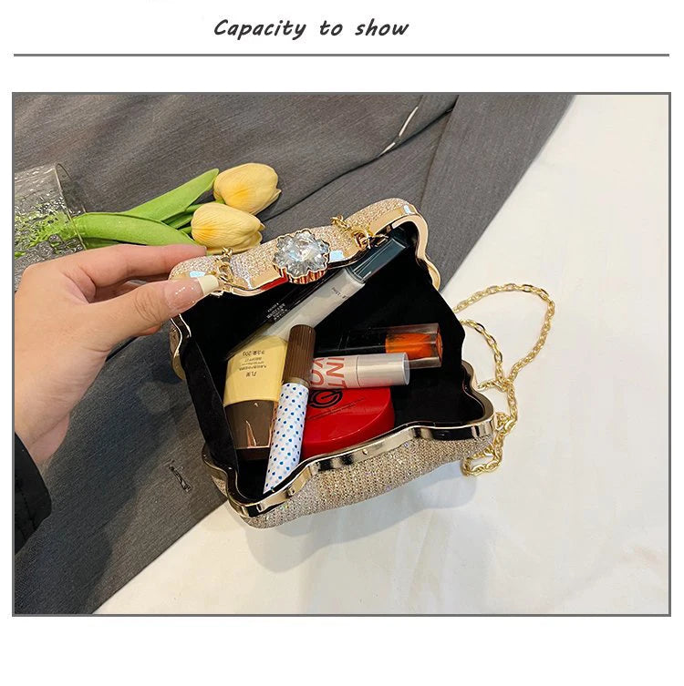 Fashion Ladies Clutch Bag Small Cat Shoulder Handbags Female Party Wedding Shine Evening Bag For Women Diamond Phone Chain Purse
