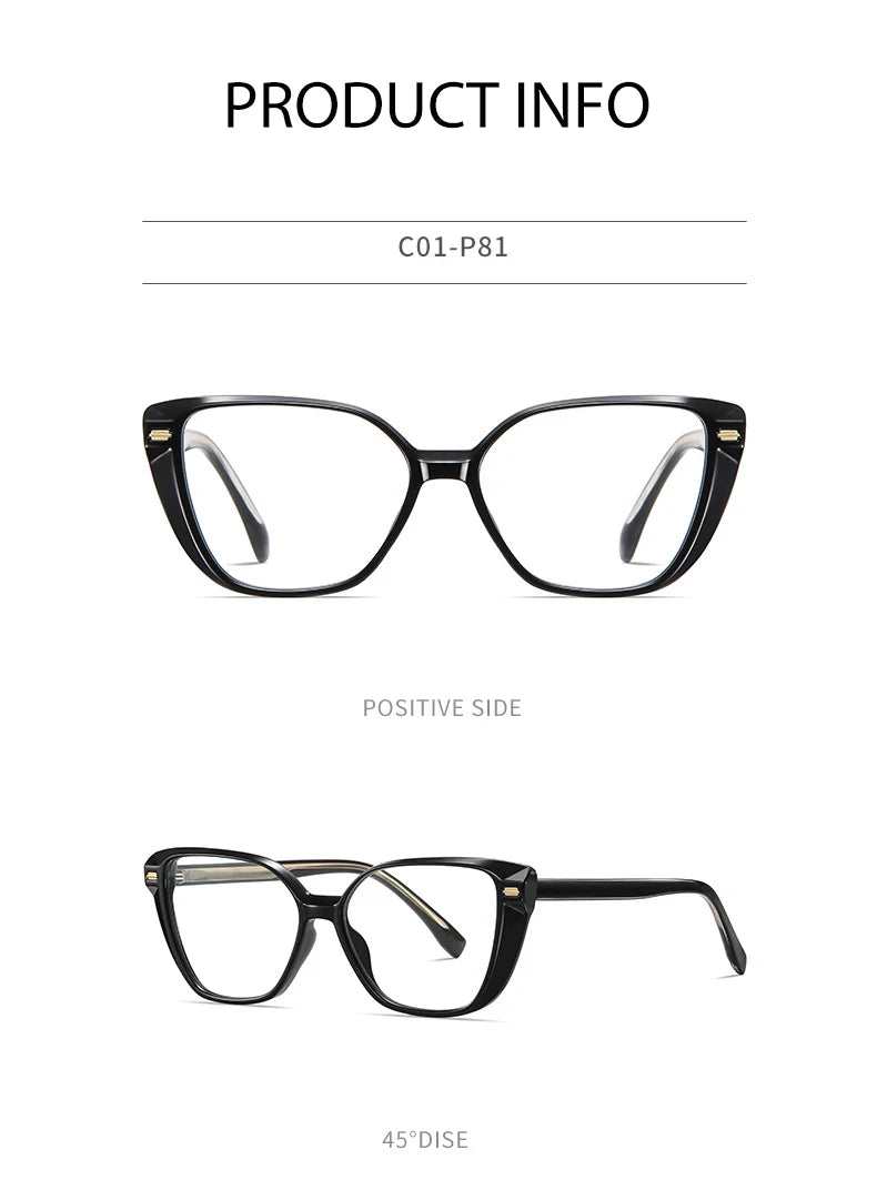 Women Fashion Cat Eye Shape Optical Glasses Frame with Recipe Prescription Female Eyewear Stylish Full Rim TR-BC908