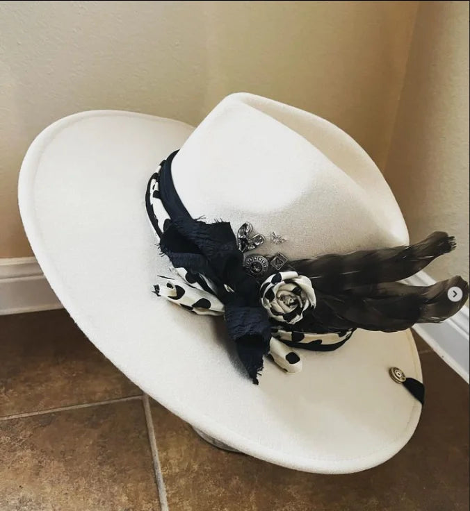 Hand-painted Fedora Hat Men's and Women's Hat Panama Spring Autumn Ribbon Suede Fedora Hat Wide Brim Jazz Cap 2023