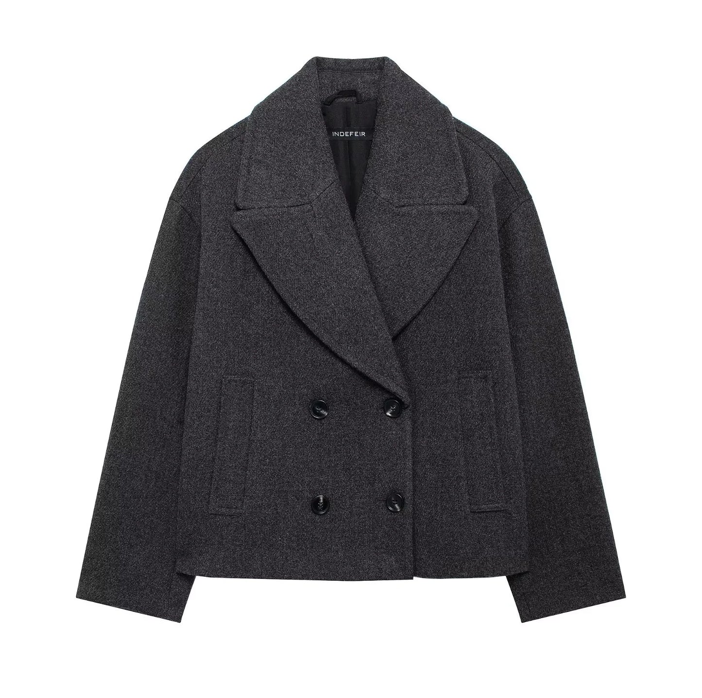 Indefeir Women's Fashionable Double-Breasted Wool Short Coat
