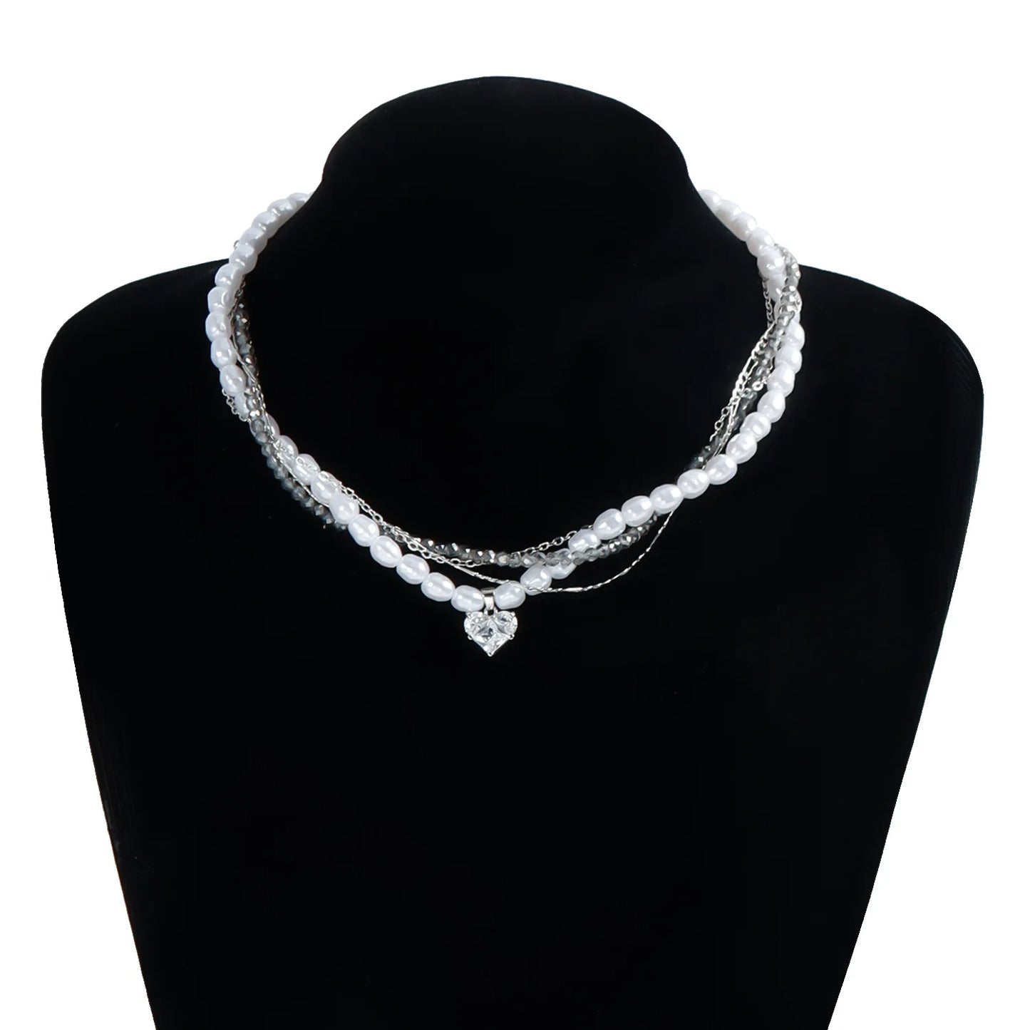 Y2K Heart Beaded Necklace Women Boho Crystal Class Gravel Clavicle Chain Cool Y2K Choker Exquisite Fashion Jewelry