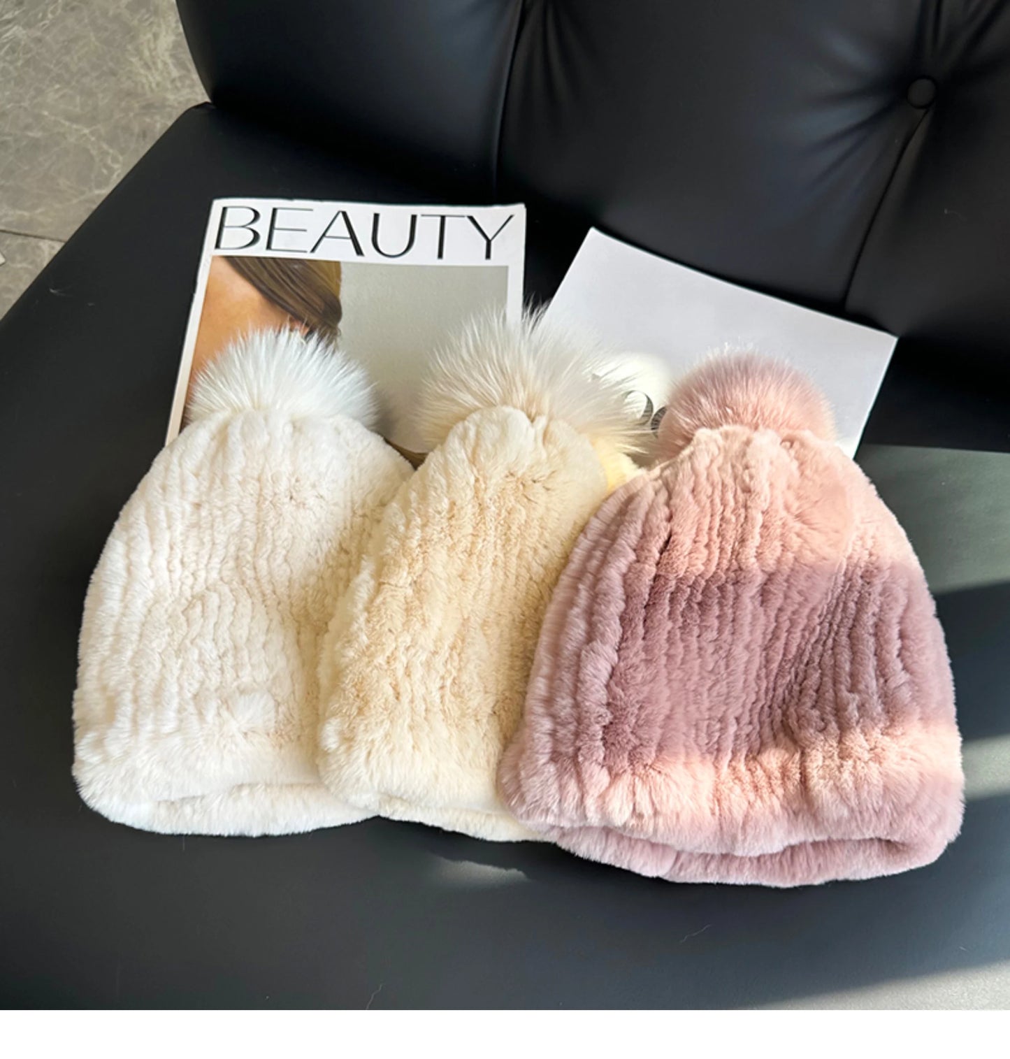 Real Rex Rabbit Fur Hat For Women Winter Thickened Fur Hat Warm Ear Protection Hat Hand Knitted Fur Hat Outdoor Natural Fur Hats
