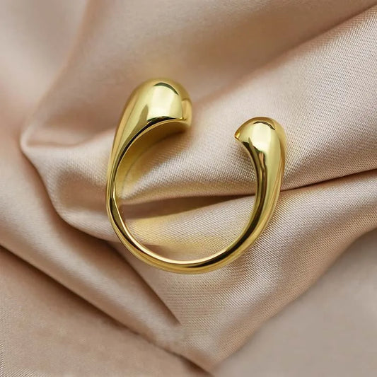 Renya Stainless Steel Irregular Open Ring Real Gold Plated Metal Adjustable Ring Fashion Woman Teardrop Smooth Ring